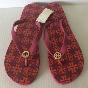Tory Burch Party Fuschia PVC Flip Flops Size 10
